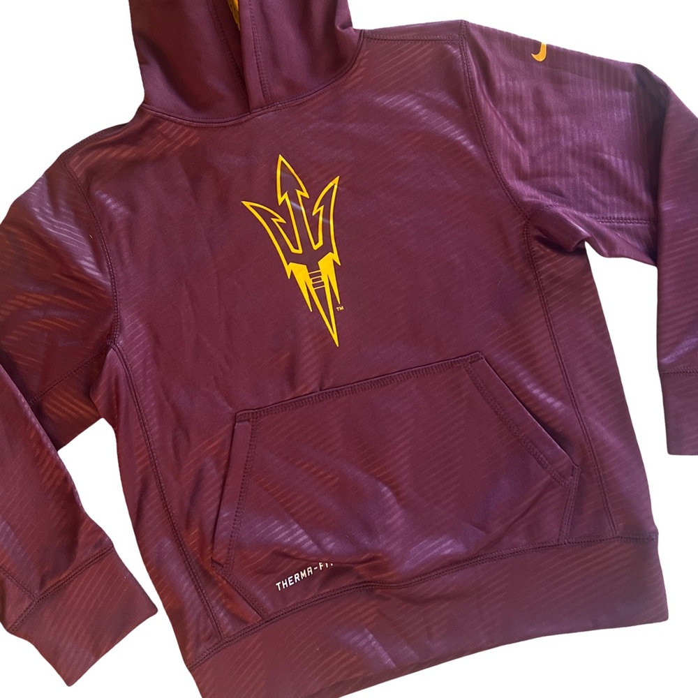 Nike Boys Arizona State University ASU Maroon Hoodie with Yellow Fork Logo